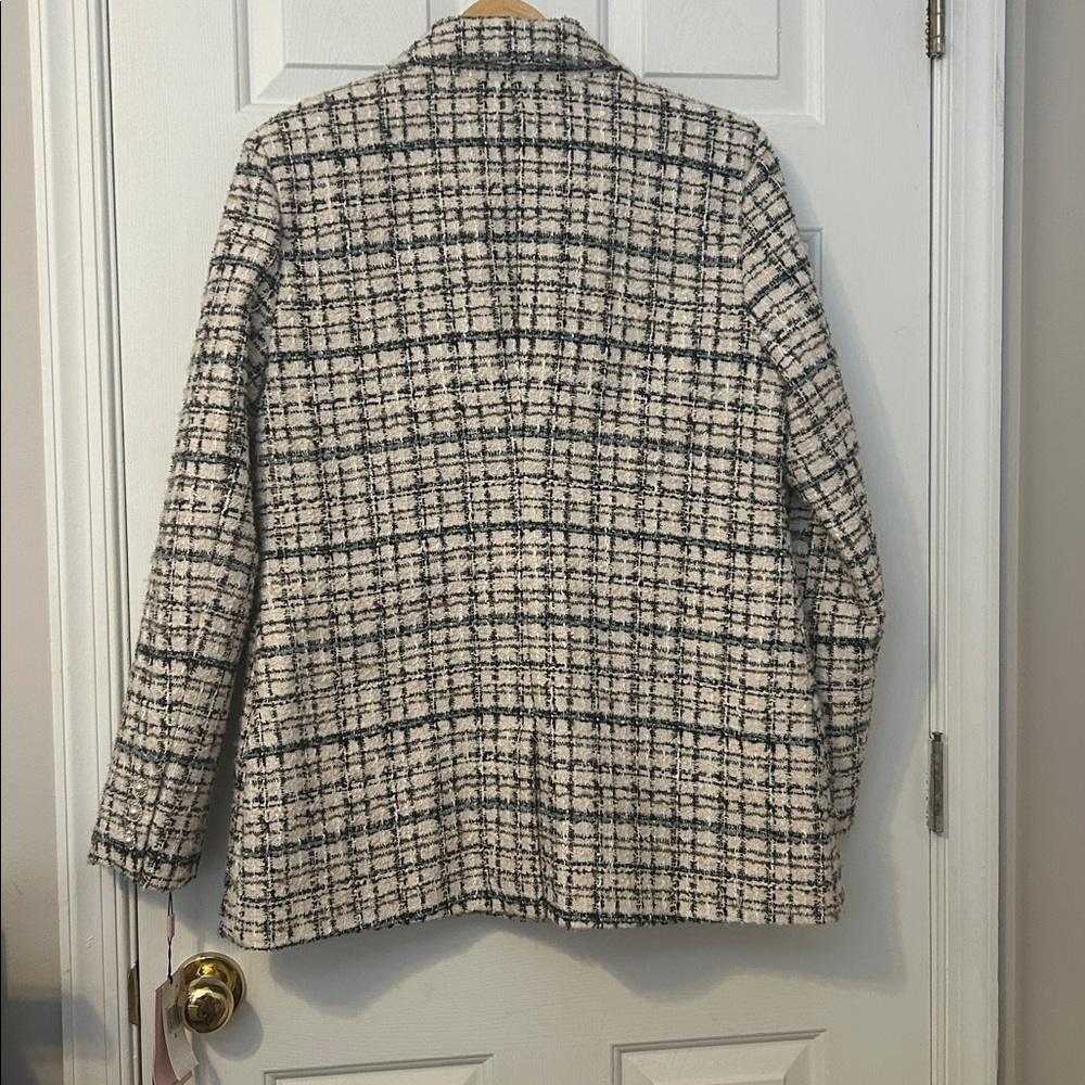 Avec Les Filles Blazer Womens XL Tweed Preppy Old Money Academia Plaid NWT - Picture 4 of 4